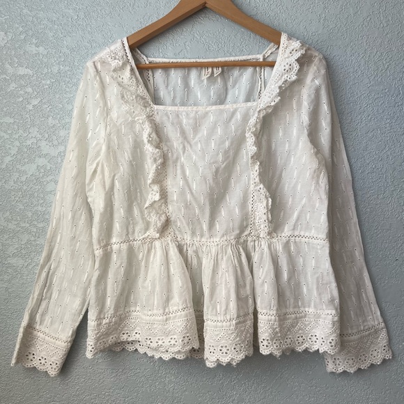 Meadow Rue by Anthropologie White Eyelet Ruffle Peplum Blouse Size 12 - Picture 4 of 7